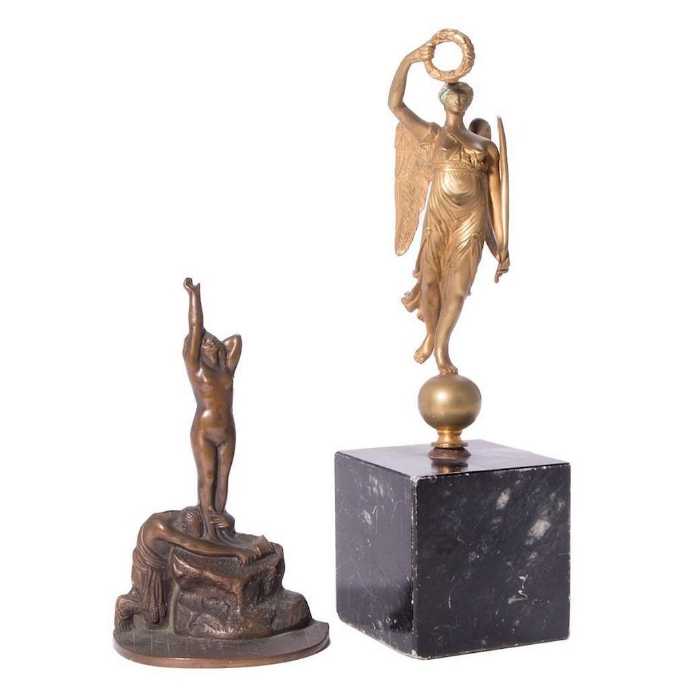 Appraisal: Classical Brass Figure and Bronze Figural Group Classical Brass Figure