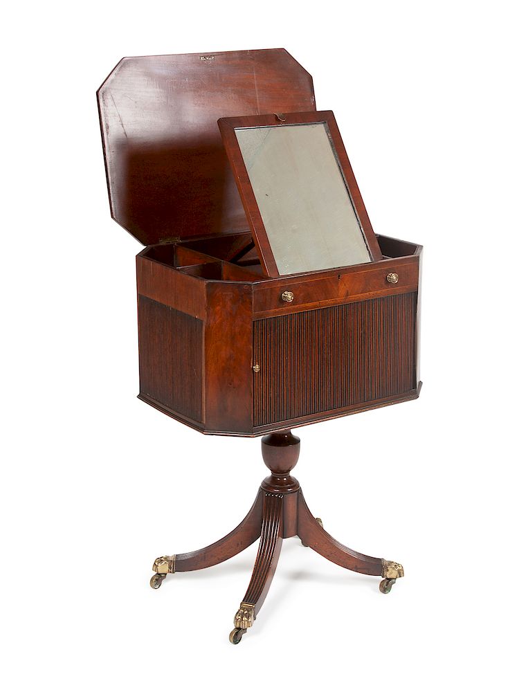 Appraisal: A Federal Mahogany Tambour-door Work Table Height inches A Federal