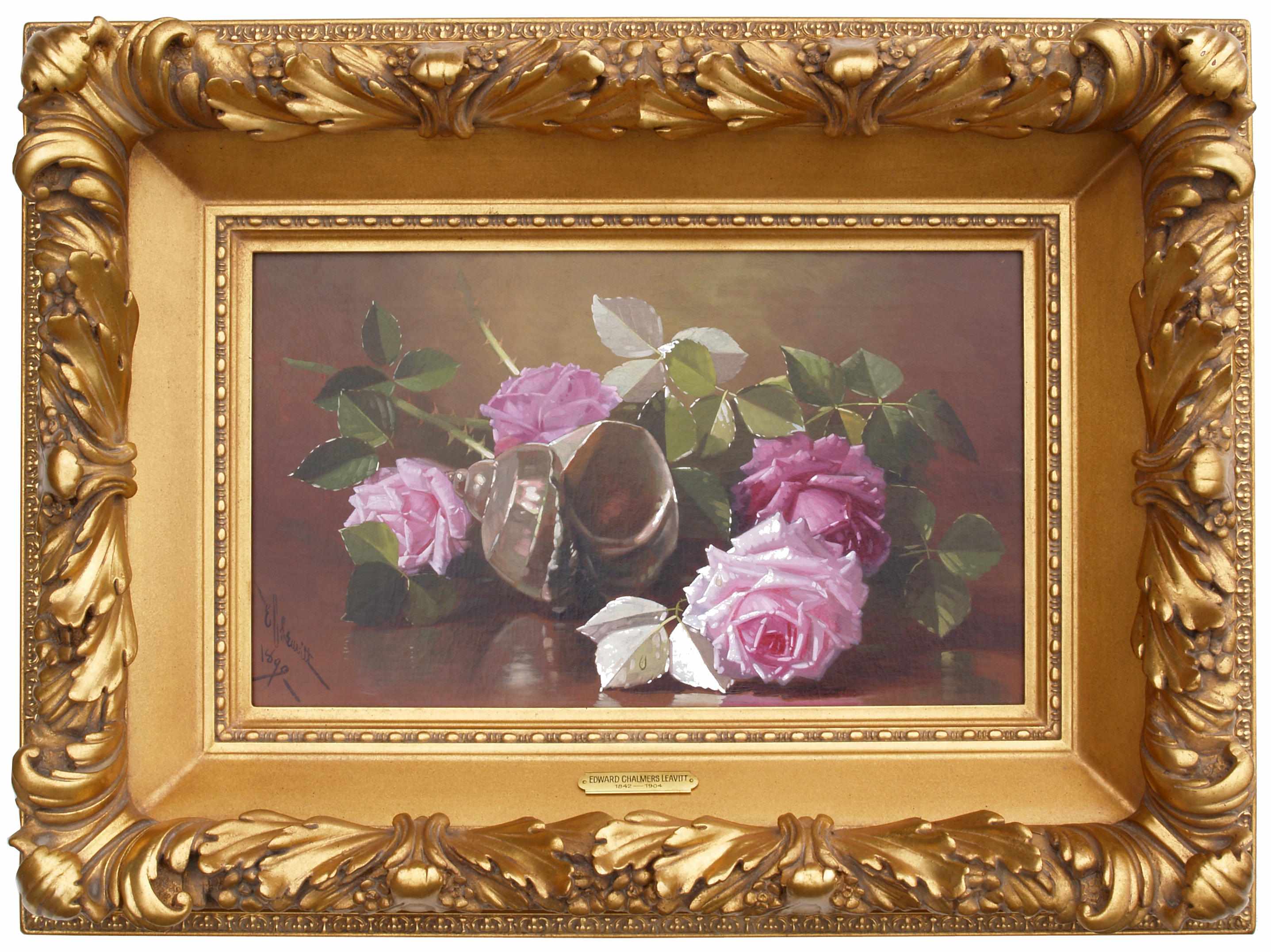 Appraisal: Edward Chalmers Leavitt American - Roses and shell signed and