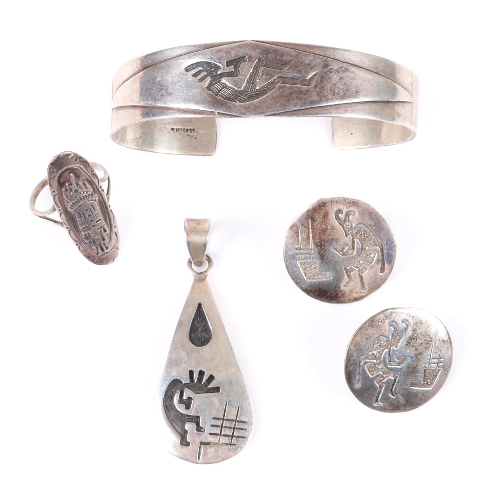 Appraisal: OVERLAID STERLING SILVER PC GROUP MEXICAN SILVER KOKOPELLI CUFF BRACELET