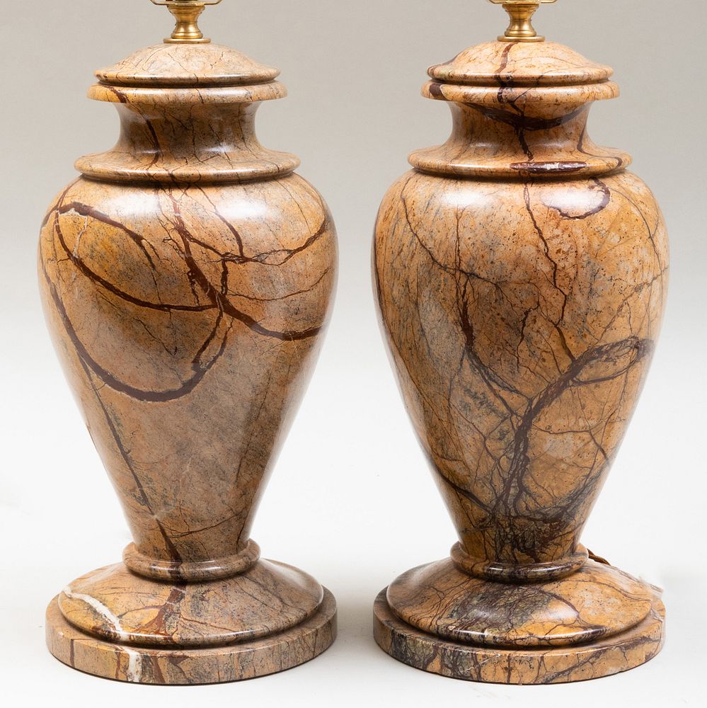 Appraisal: Pair of Marble Table Lamps x in diam Master Class