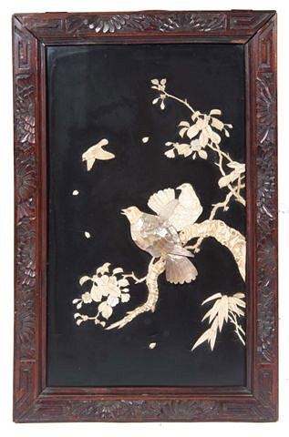 Appraisal: A TH CENTURY JAPANESE LACQUER PANEL applied with two doves