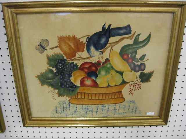 Appraisal: Theorum Painting floral still life with bird butterfly and basket