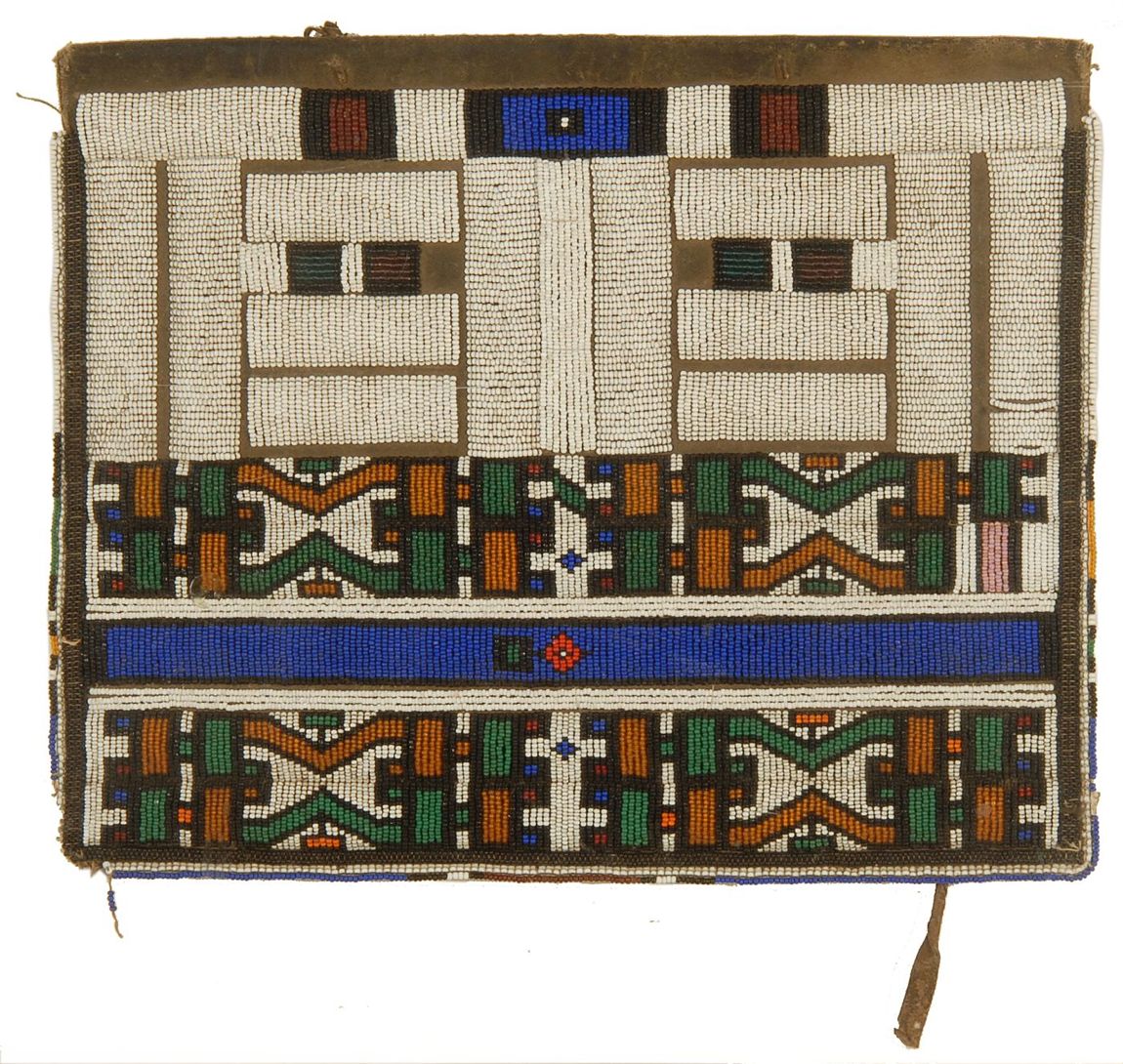 Appraisal: FRAMED BEADWORK APRON PANEL Mid- th CenturyWith repeated geometric design