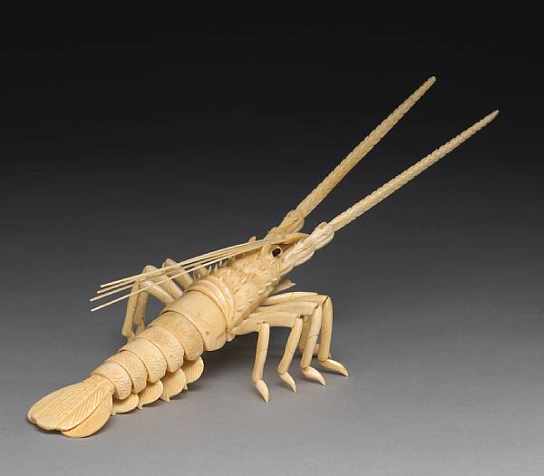 Appraisal: An articulated ivory and bone crayfish th Century The model