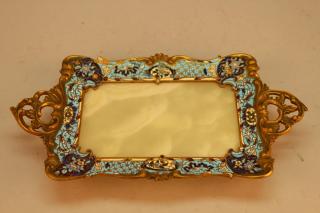 Appraisal: Antique French Champleve Bronze Onyx Tray Antique French Champleve Bronze