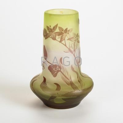 Appraisal: GALLE Cameo glass cabinet vase with tiger lilies on green