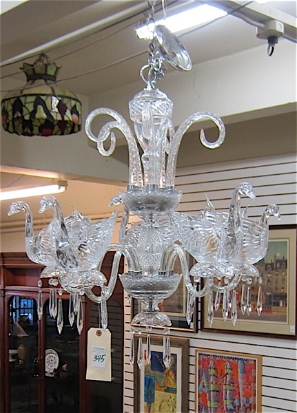 Appraisal: FIVE-LIGHT CRYSTAL AND PRESSED GLASS CHANDELIER having five candlestick arms