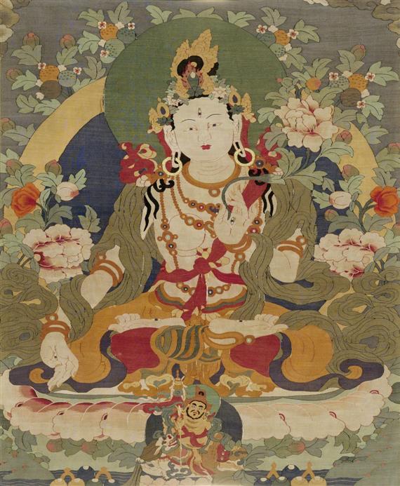 Appraisal: A RARE KESI-THANKA OF THE WHITE TARA IN HARMONIOUS COLOURS