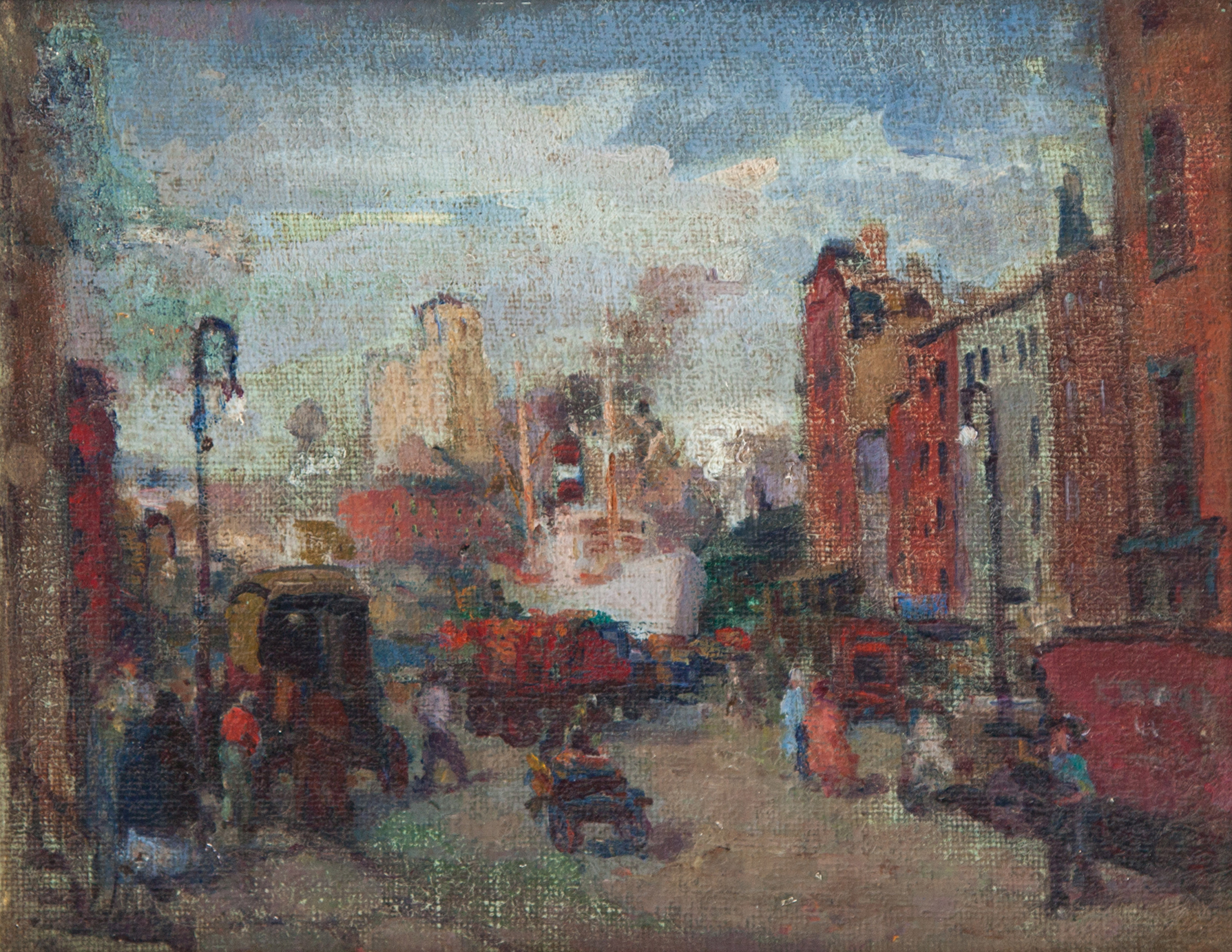 Appraisal: CITY PORT SCENE AMERICAN SCHOOL MID TH CENTURY Oil on