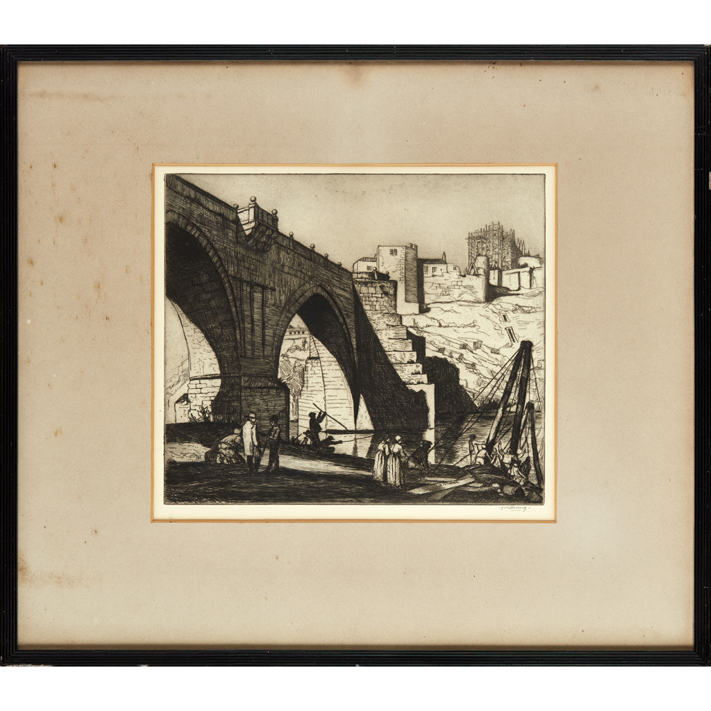 Appraisal: WILLIAM STRANG SCOTTISH - THE BRIDGE Signed etching cm x