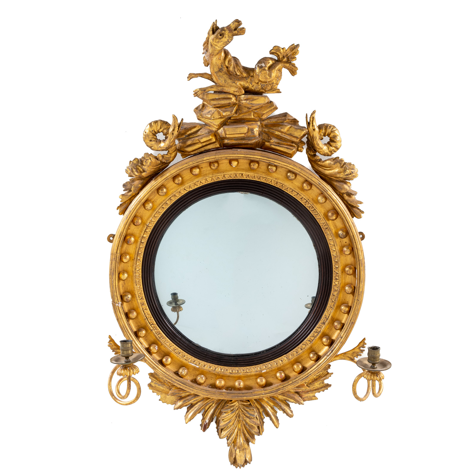 Appraisal: FEDERAL GIRONDLE GILTWOOD MIRROR Circa elaborately carved circular gilt wood