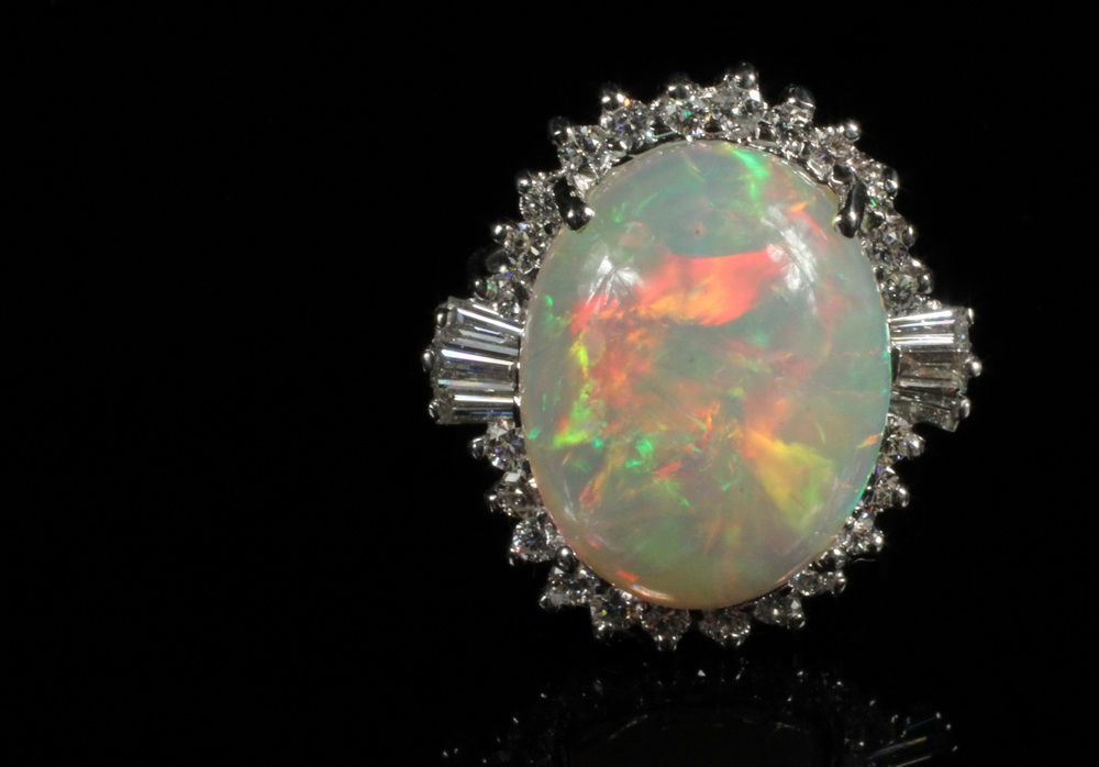 Appraisal: RING - Ladies K White Gold Opal and Diamond Ring