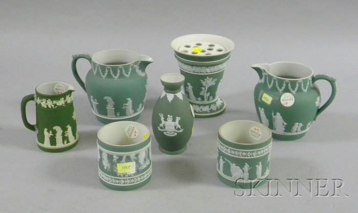 Appraisal: Wedgwood Olive Jasper Dip Jug and Six Wedgwood Green Jasper