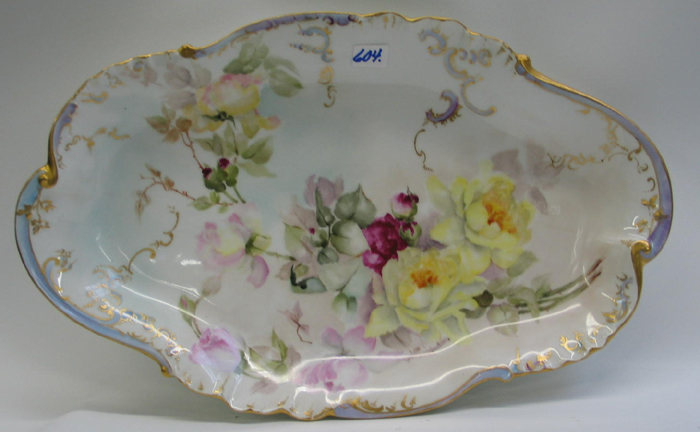 Appraisal: LIMOGES PORCELAIN OVOID SERVING PLATTER Hand painted with colorful roses