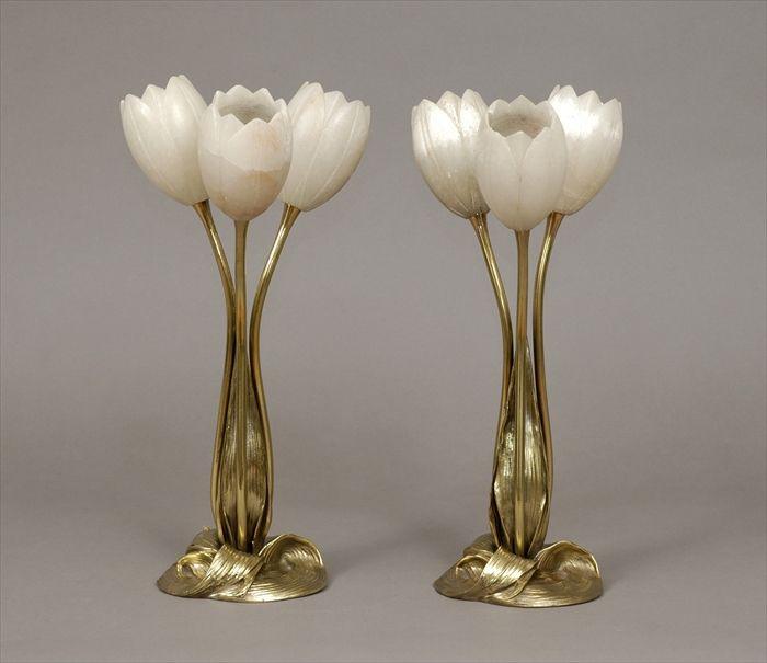 Appraisal: Albert Cheuret Pair of Gilt-Metal and Alabaster 'Tulip' Table Lamps