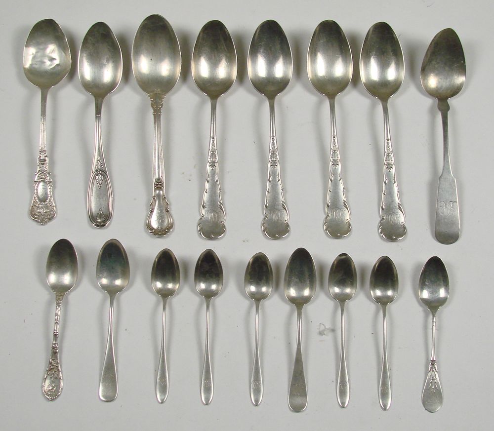 Appraisal: SEVENTEEN PIECES OF STERLING SILVER FLATWARE th CenturyBy various makers