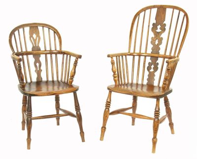 Appraisal: A Victorian ash elm and fruitwood low back Windsor armchair