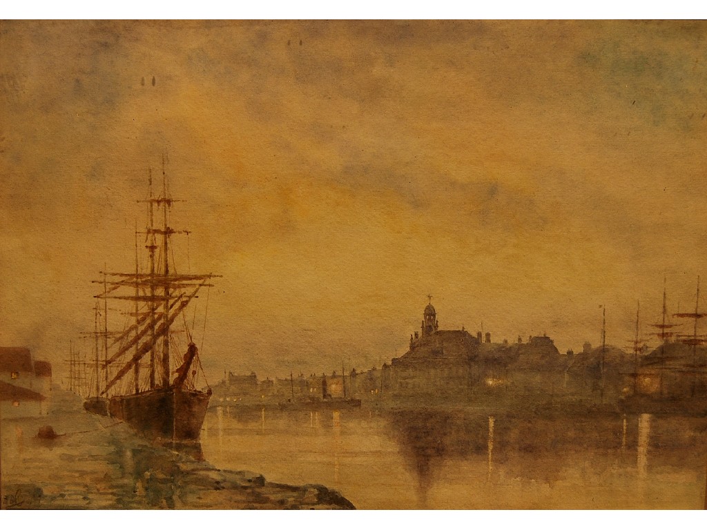 Appraisal: Continental school - River scene at dusk with moored boats