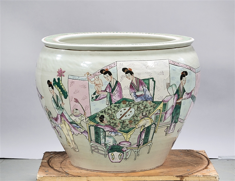 Appraisal: Chinese enameled porcelain fish bowl decorated with various exterior figures