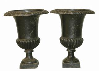 Appraisal: PAIR OF CAST IRON GARDEN URNS Late th c Garden