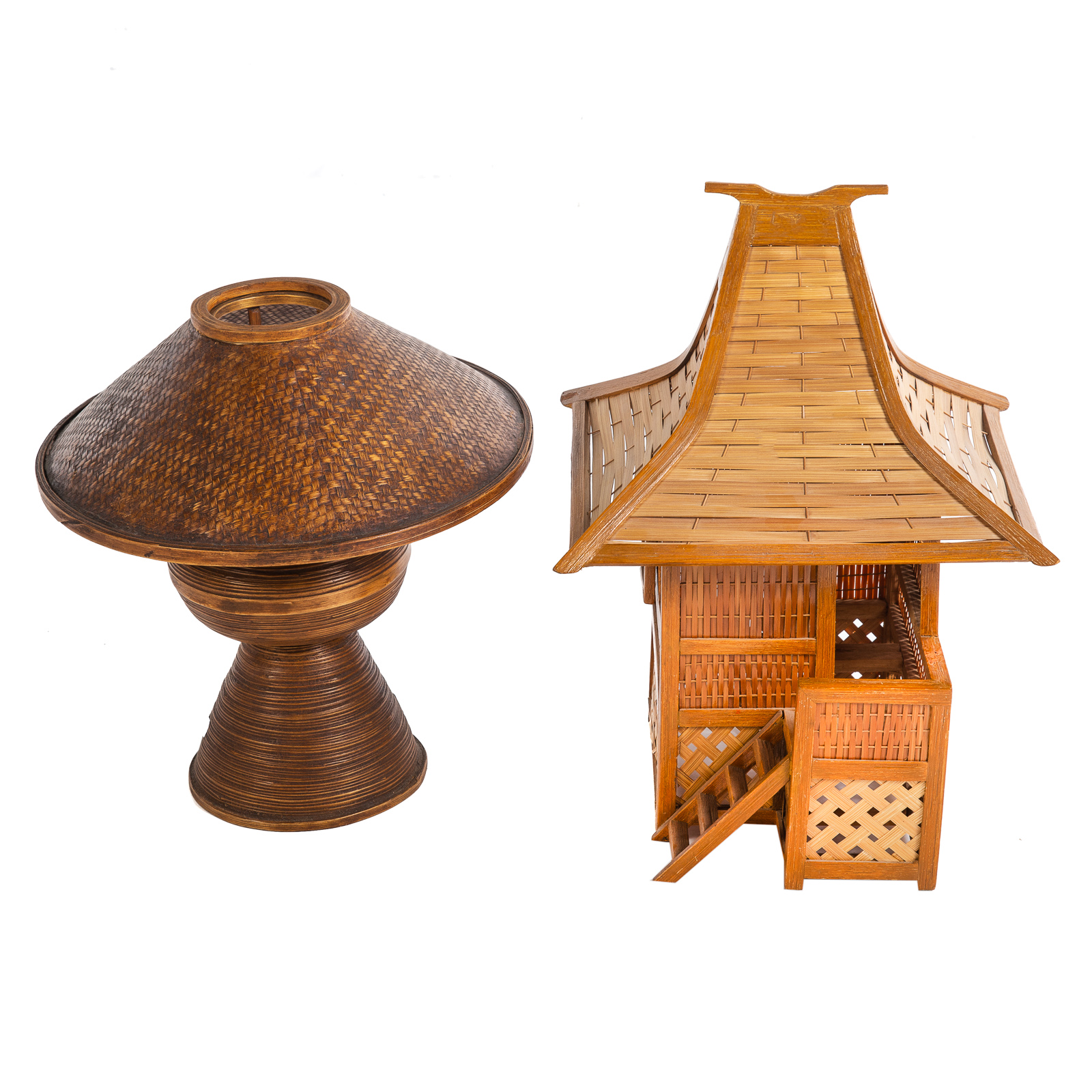 Appraisal: RATTAN TIKI LAMP TEA HOUSE LAMP Tiki lamp with vase