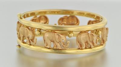 Appraisal: An k Gold and Diamond Elephant Design Bracelet k yellow