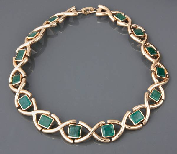 Appraisal: An emerald and k gold X necklace g gross length