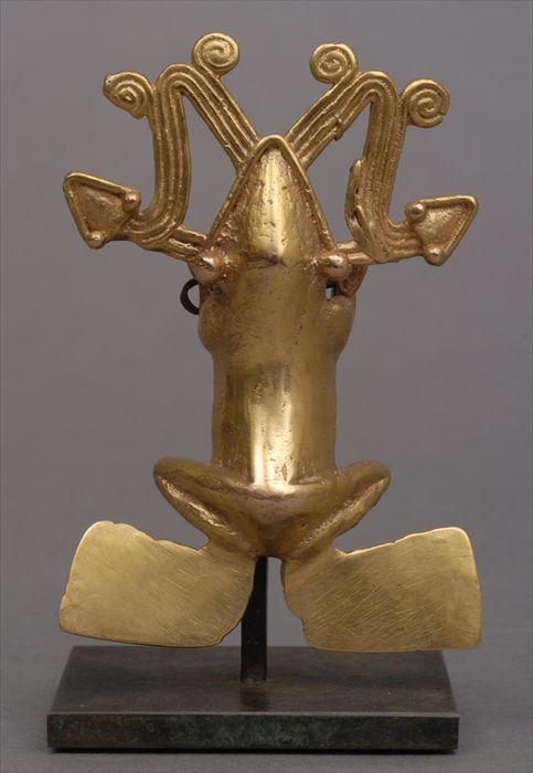 Appraisal: PRE-COLUMBIAN-STYLE GOLD FROG PENDANT The mouth issuing reeded and coiled