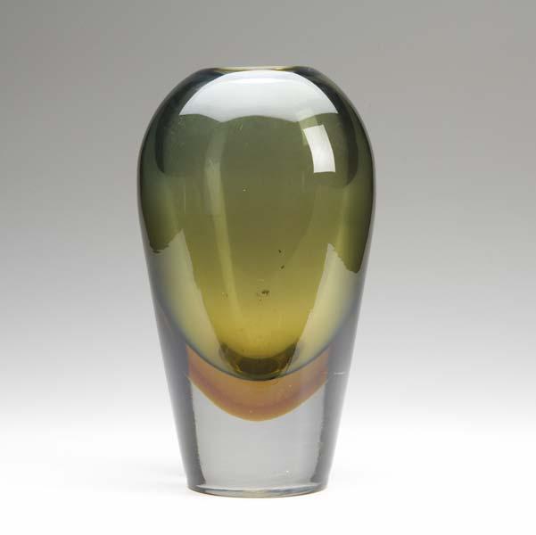 Appraisal: SALVIATI Large sommerso glass vase in dark green amber and