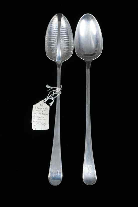 Appraisal: TWO GEORGE III SILVER SPOONS Including a stuffing spoon Wildman