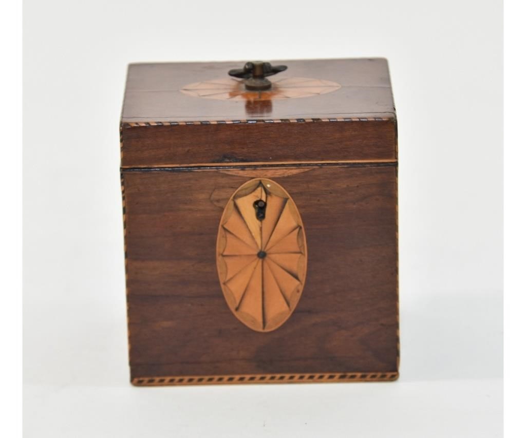 Appraisal: Georgian mahogany satinwood inlaid tea caddy circa h x w