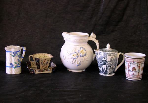 Appraisal: Group of Six Pottery Pieces consisting of a rare Austro-German