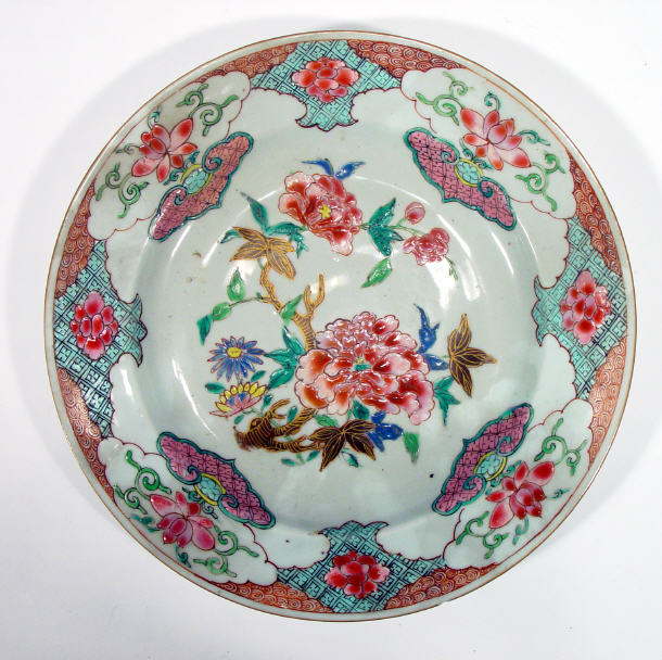 Appraisal: Oriental famille rose porcelain plate enamelled with peony flowers cm