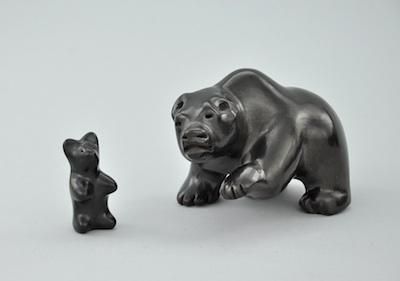 Appraisal: Two Santa Clara Pottery Bears The larger bear with its