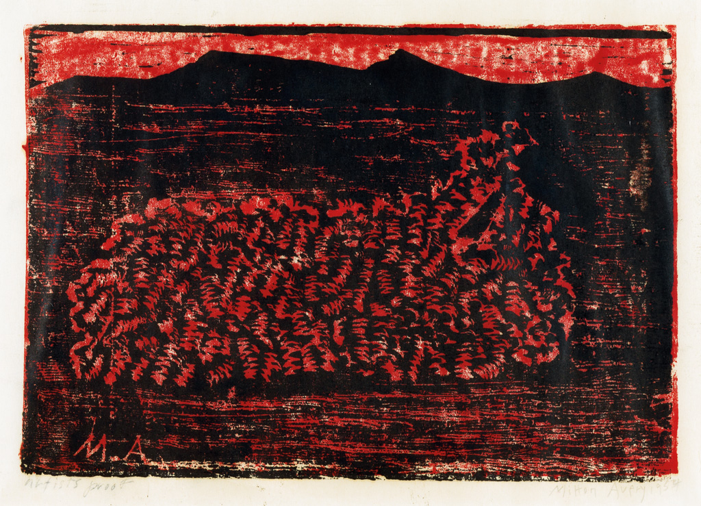 Appraisal: MILTON AVERY Lamb Color woodcut printed in red and black