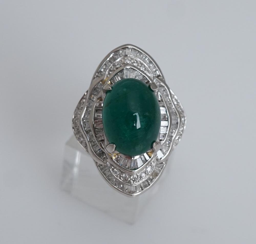 Appraisal: PLATINUM EMERALD AND DIAMOND RINGPlatinum Emerald and Diamond Ring Centered