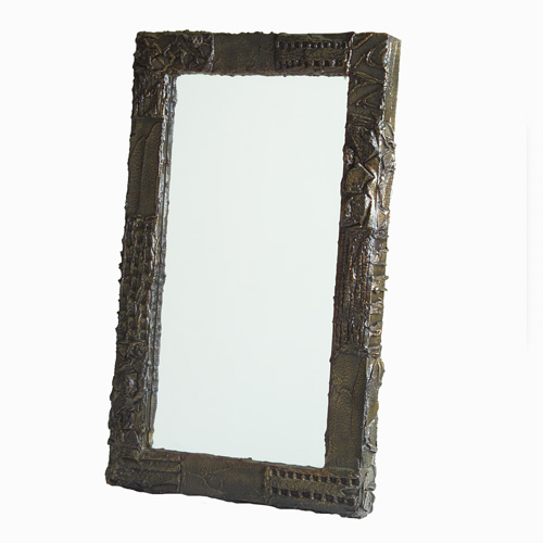 Appraisal: PAUL EVANS Sculpted Bronze rectangular wall-hanging mirror Unmarked x x