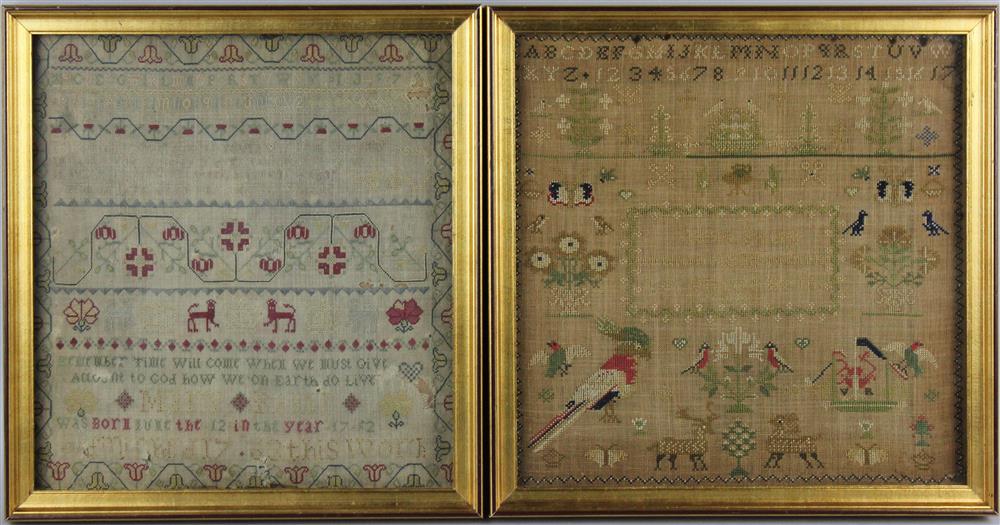 Appraisal: TWO ANTIQUE SAMPLERS the first embroidered with the alphabet numeral