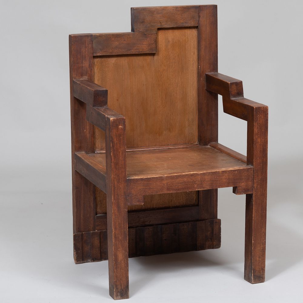 Appraisal: Small Cubist Style Carved Wood Armchair x x in Condition