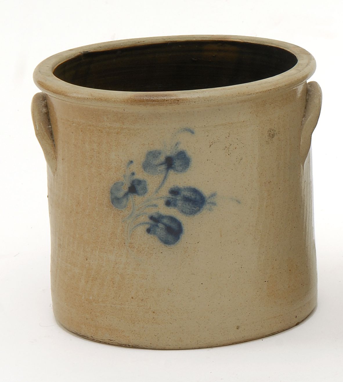 Appraisal: TWO-GALLON STONEWARE CROCK American th CenturyWith cobalt blue mayflower decoration