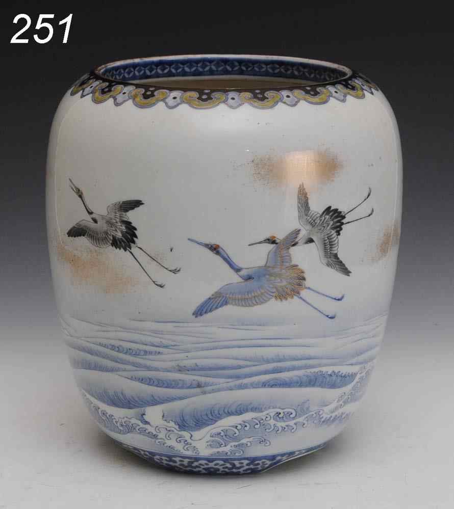 Appraisal: Japanese Meji Vase with cranes over the waves '' high