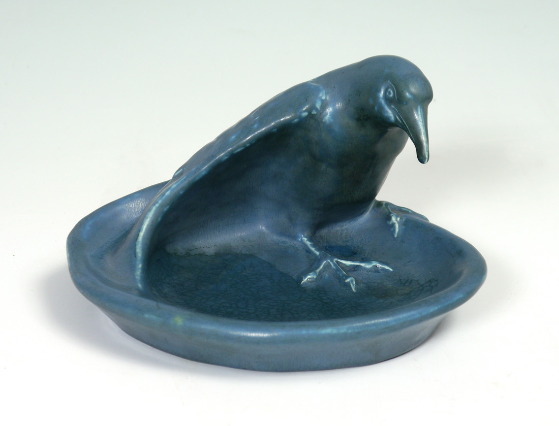 Appraisal: ROOKWOOD POTTERY ROOK PATTERN TRAY Navy blue with figural bird