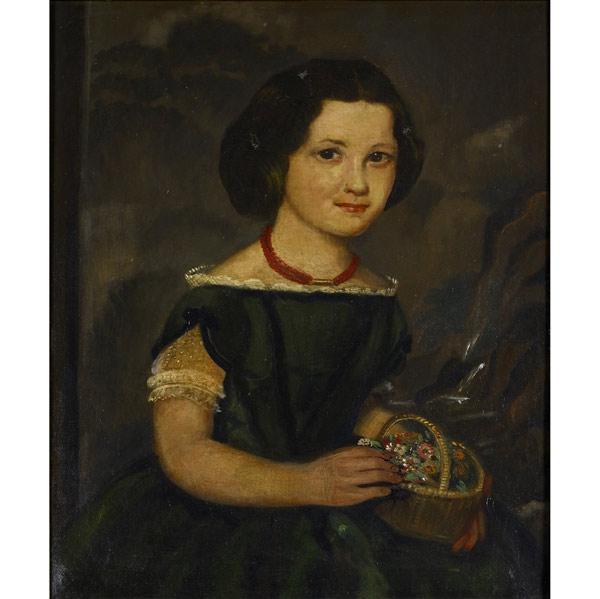 Appraisal: TH C PORTRAIT Untitled Young Girl with Basket oil on