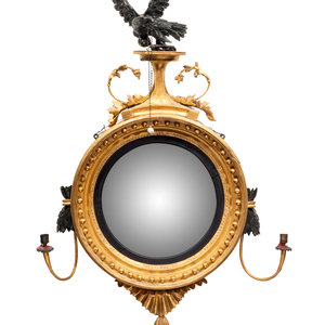 Appraisal: A Regency Parcel Ebonized Giltwood Girandole Mirror th Century Height