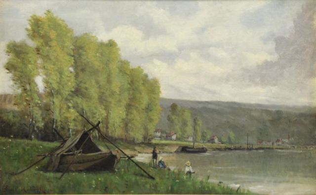 Appraisal: ROBERTS Paul Oil on Canvas Figures on RiverbankSigned lower left