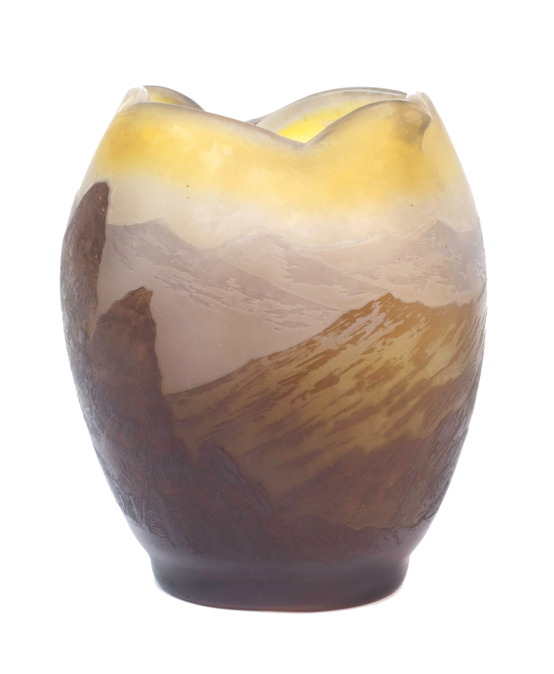 Appraisal: A Gall double overlay cameo glass landscape vase circa with