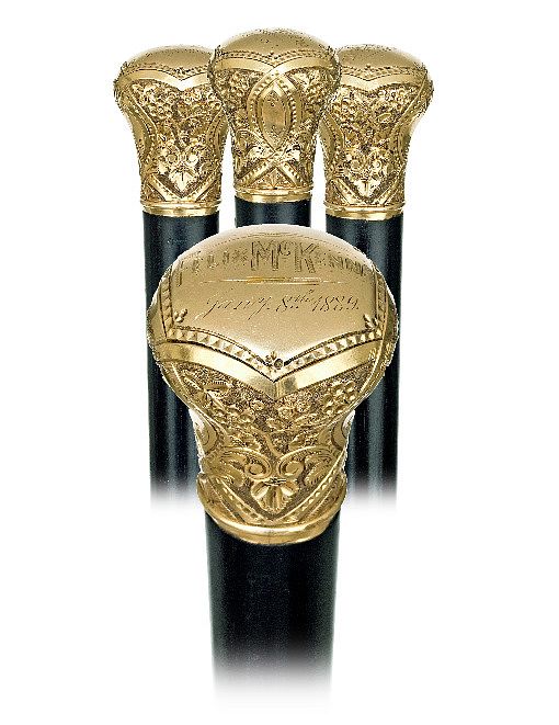 Appraisal: Gold American Presentation Cane Dated -Gold rolled knob fashioned in