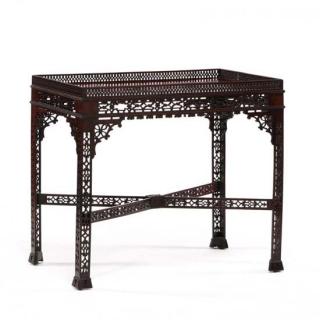 Appraisal: Chinese Chippendale Carved Mahogany Tea Table late th century rectangular