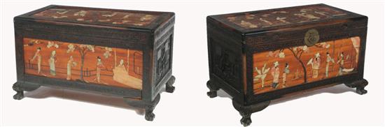 Appraisal: TWO CARVED CHESTS China th century mixed woods The first